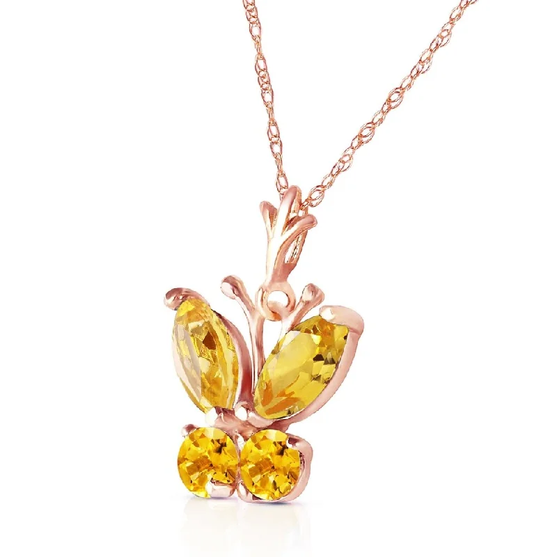 custom birthstone bar necklace for gifts-0.6 CTW 14K Solid Rose Gold Butterfly Necklace Citrine