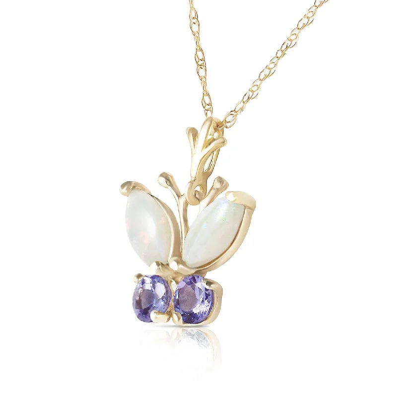 adjustable gemstone necklace for energy work-0.7 CTW 14K Solid Gold Butterfly Necklace Opal Tanzanite