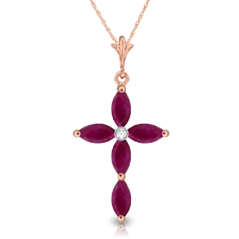 sterling silver pendant necklace for daily use-1.1 Carat 14K Rose Gold Necklace Natural Diamond Ruby