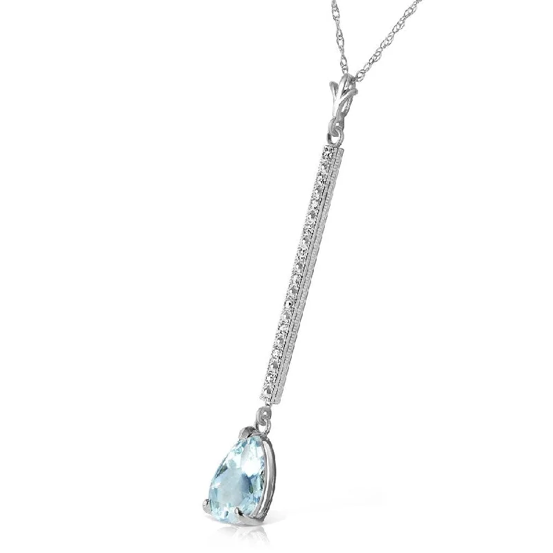 long gold chain necklace for layering-1.8 Carat 14K Solid White Gold Necklace Diamond Aquamarine