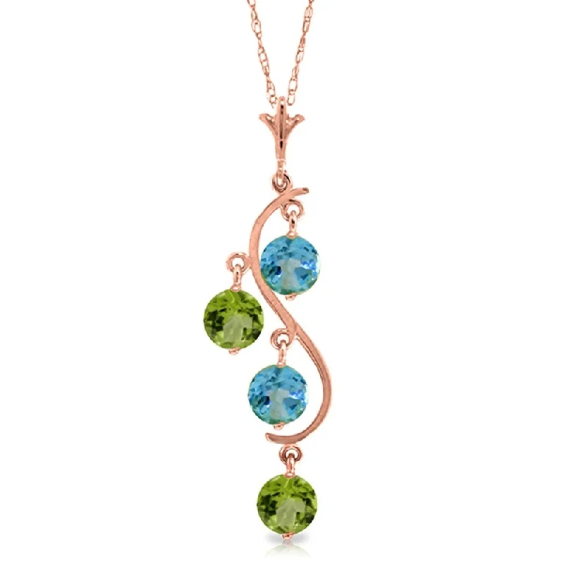 personalized silver necklace for birthdays-14K Rose Gold Necklace w/ Natural Peridots & Blue Topaz