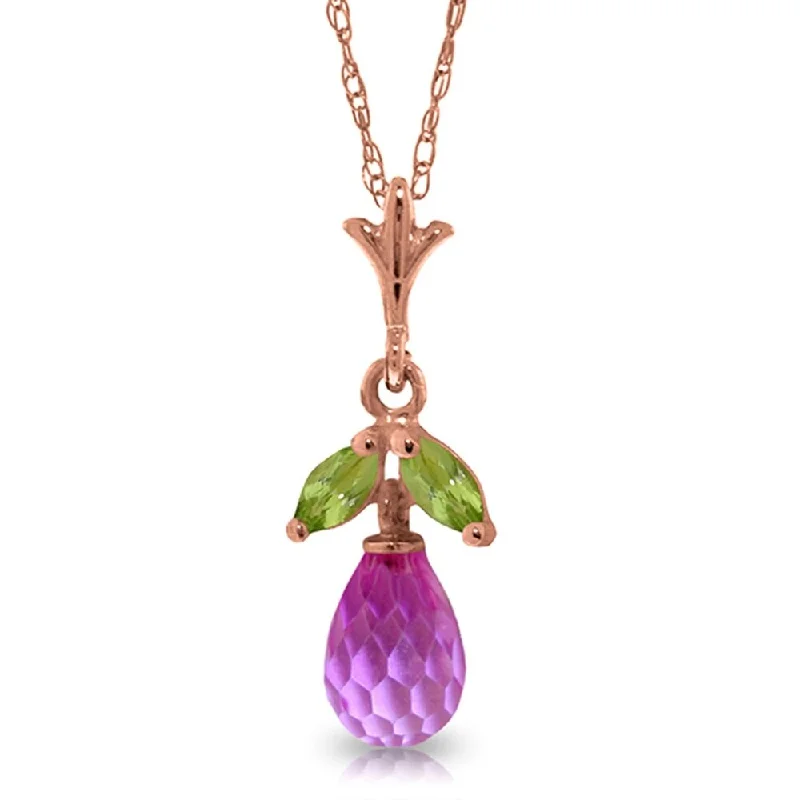 fashion statement necklace for casual wear-14K Rose Gold Necklace w/ Pink Topaz & Peridots