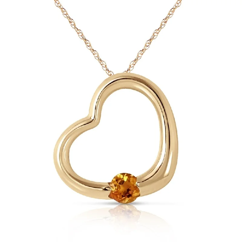 crystal bar pendant necklace for casual style-14K Solid Gold Heart Necklace with Natural Citrine