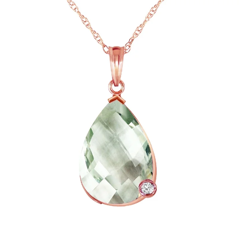 vintage crystal bar necklace for women-14K Solid Gold Necklace w/ Briolette Checkerboard Cut Green Amethyst & Diamond