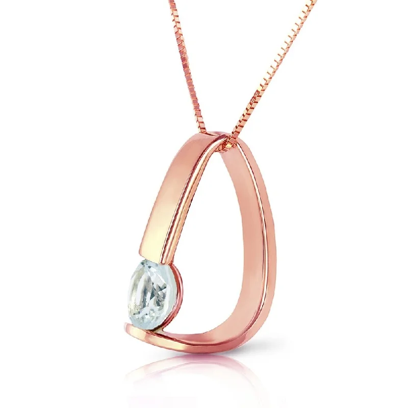 simple silver heart pendant necklace for daily wear-14K Solid Rose Gold Modern Necklace with Natural Aquamarine