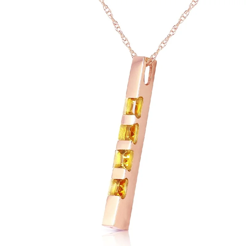 custom initial necklace with gemstone charm-14K Solid Rose Gold Necklace Bar with Natural Citrines