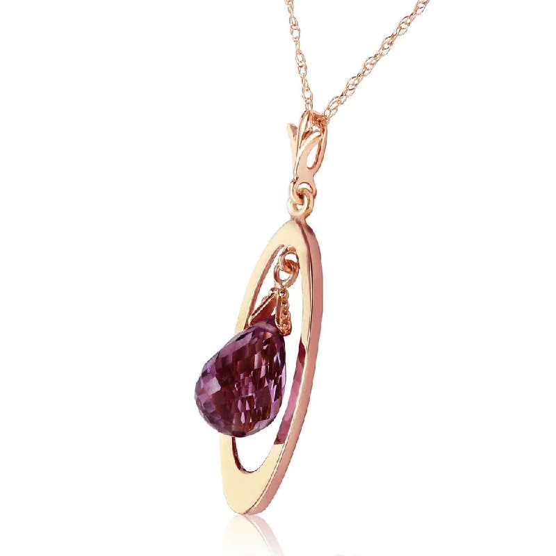 stylish gold pendant necklace with charm-14K Solid Rose Gold Necklace with Briolette Purple Amethyst