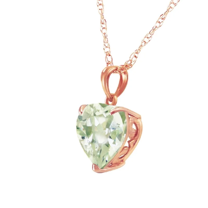 crystal pendant necklace for chakra healing-14K Solid Rose Gold Necklace with Natural 10mm Heart Green Amethyst