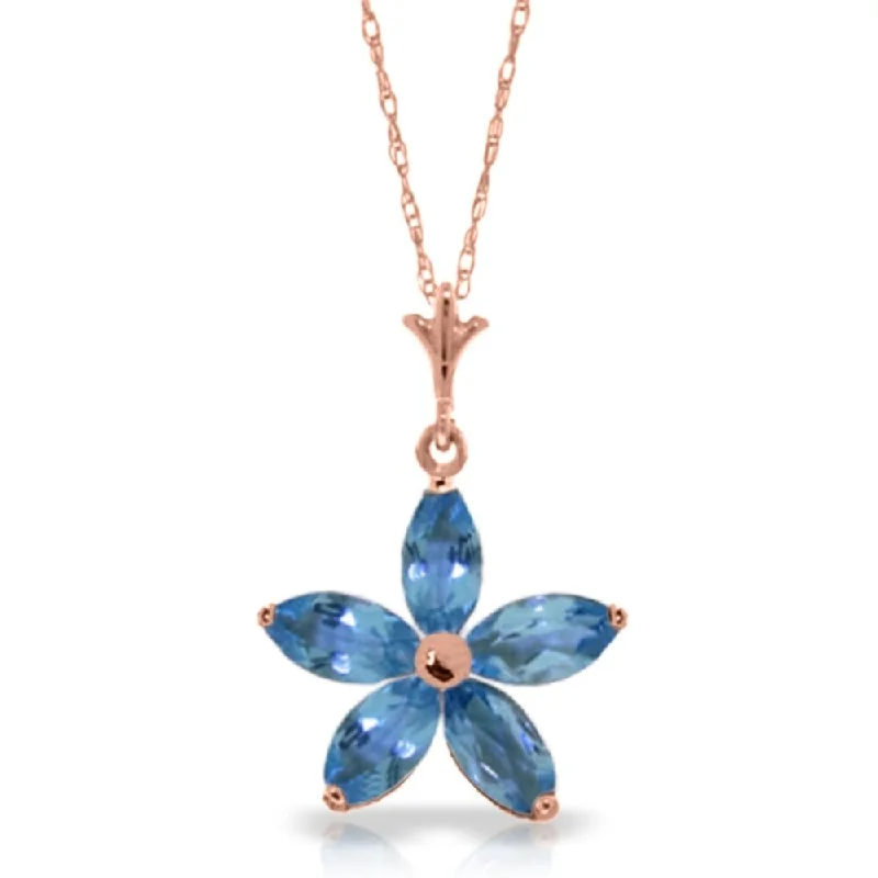 silver engraved necklace for special events-14K Solid Rose Gold Necklace with Natural Blue Topaz