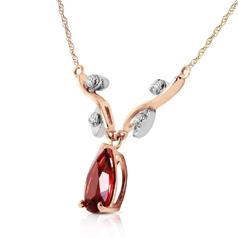 fashion statement gemstone necklace for women-14K Solid Rose Gold Necklace withNatural Diamond & Garnet