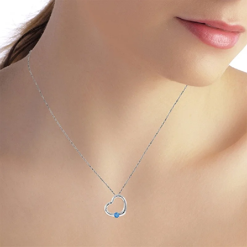 trendy silver pendant necklace for casual wear-14K Solid White Gold Heart Necklace with Natural Blue Topaz