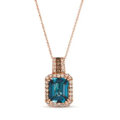 custom engraved pendant necklace with stone-14KT Strawberry Gold Le Vian Pendant Necklace With Deep Sea Blue Topaz