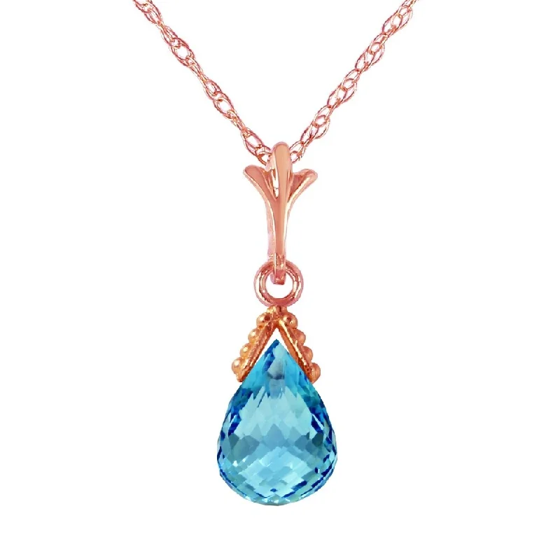 trendy heart pendant necklace for everyday wear-2.5 Carat 14K Rose Gold Necklace Briolette Blue Topaz