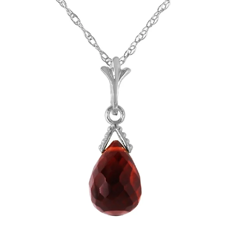 stylish silver necklace with gemstone pendant-2.5 Carat 14K Solid White Gold Necklace Briolette Garnet