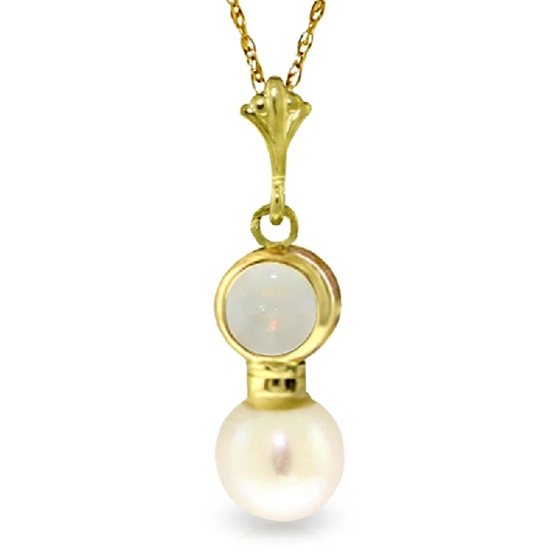 custom engraved pendant necklace for women-2.59 Carat 14K Gold Necklace Natural Opal Pearl