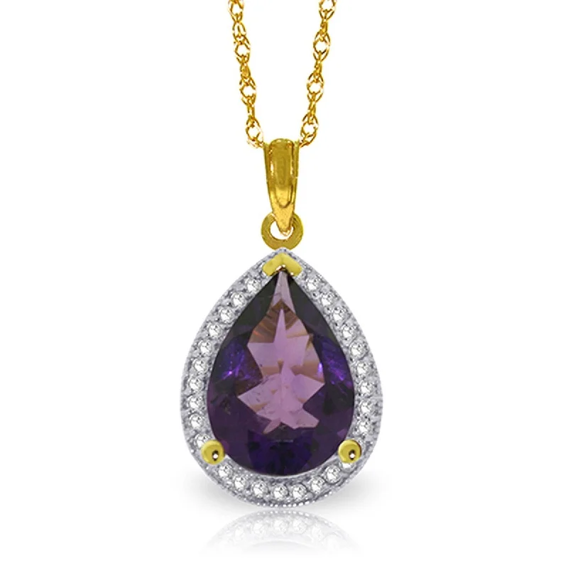 dainty heart necklace for minimalist style-3.41 Carat 14K Solid Gold Gemstone Necklace Natural Diamond Amethyst