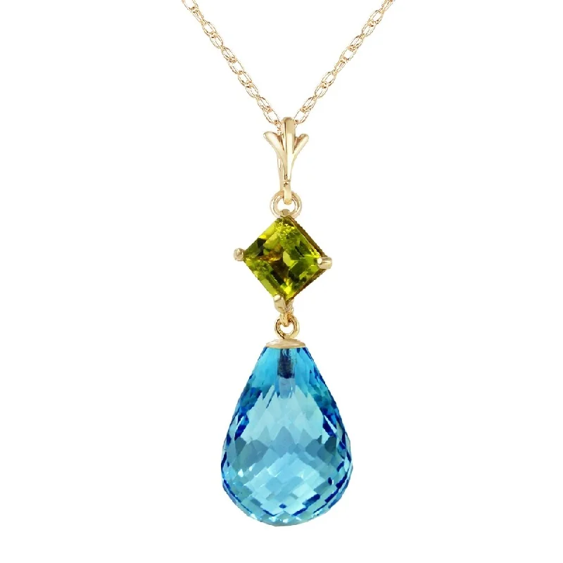 personalized gemstone pendant necklace for gifts-5.5 Carat 14K Solid Gold My Life Is You Peridot Blue Topaz Necklace