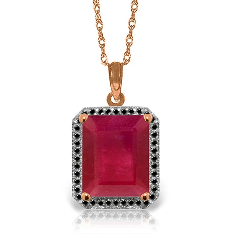 custom silver necklace with photo charm-7.45 Carat 14K Solid Gemstone Gold Necklace w/ Black Diamonds & Ruby