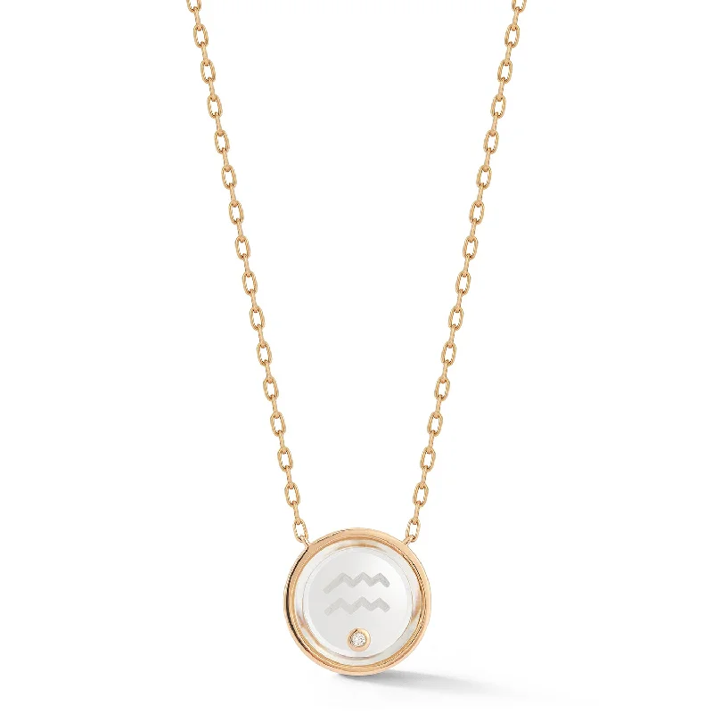 silver engraved necklace for special events-BELL 18K GOLD, DIAMOND & ROCK CRYSTAL ZODIAC NECKLACE