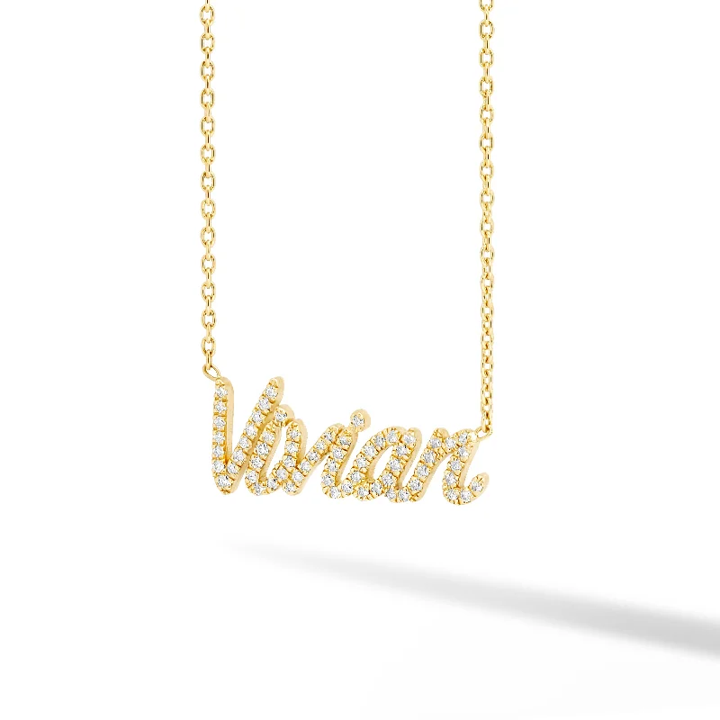 long gold pendant necklace for layering-Diamond Pave Custom Name Necklace