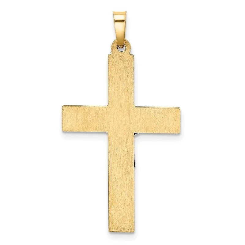 gold pendant necklace with diamond accents-Diamond2Deal 14K Two-Tone Gold Hollow Polished Textured Latin Crucifix Pendant (L- 1.3 Inch, W- 0.71 Inch)