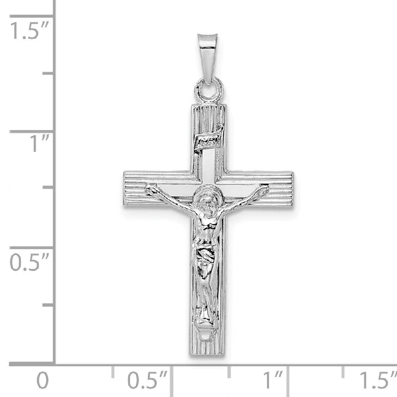 crystal pendant necklace for positive energy-Diamond2Deal 14K White Gold Solid INRI Striped Crucifix Pendant (L-34.6mm, W-19mm)