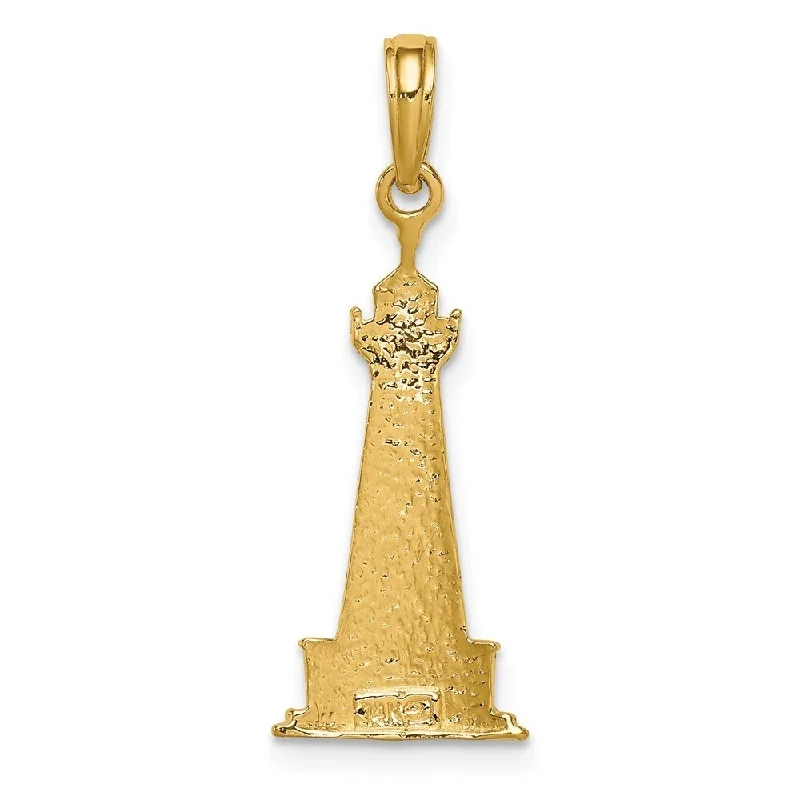 engraved pendant necklace for personal touch-Diamond2Deal 14K Yellow Gold and Rhodium Plated Cape Hatters Lighthouse Pendant (L- 27 mm, W- 10 mm)