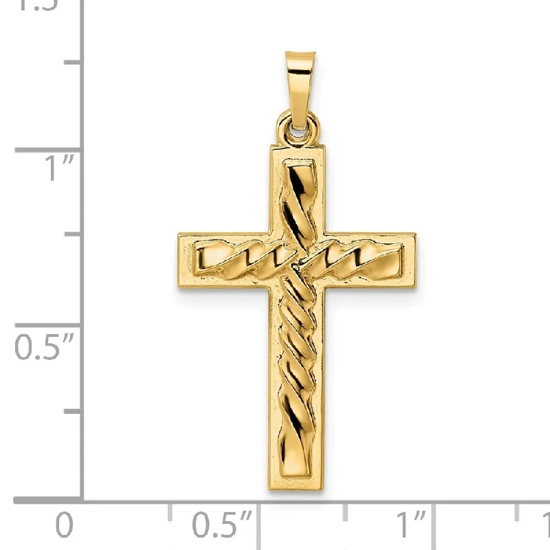 gemstone pendant necklace with engraved charm-Diamond2Deal 14K Yellow Gold and Twisted Hollow Cross Pendant (L-32.15mm, W-17.75mm)