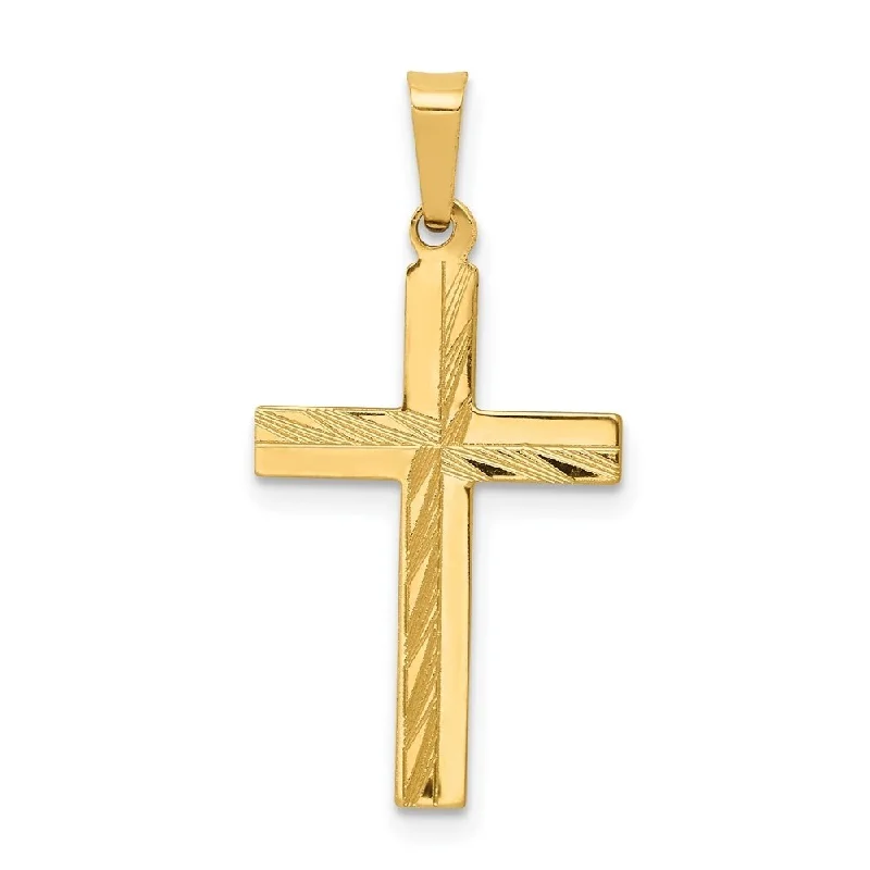 layered gold pendant necklace for special occasions-Diamond2Deal 14K Yellow Gold Diamond-cut Hollow Cross Pendant (W- 15 mm, L- 28 mm)