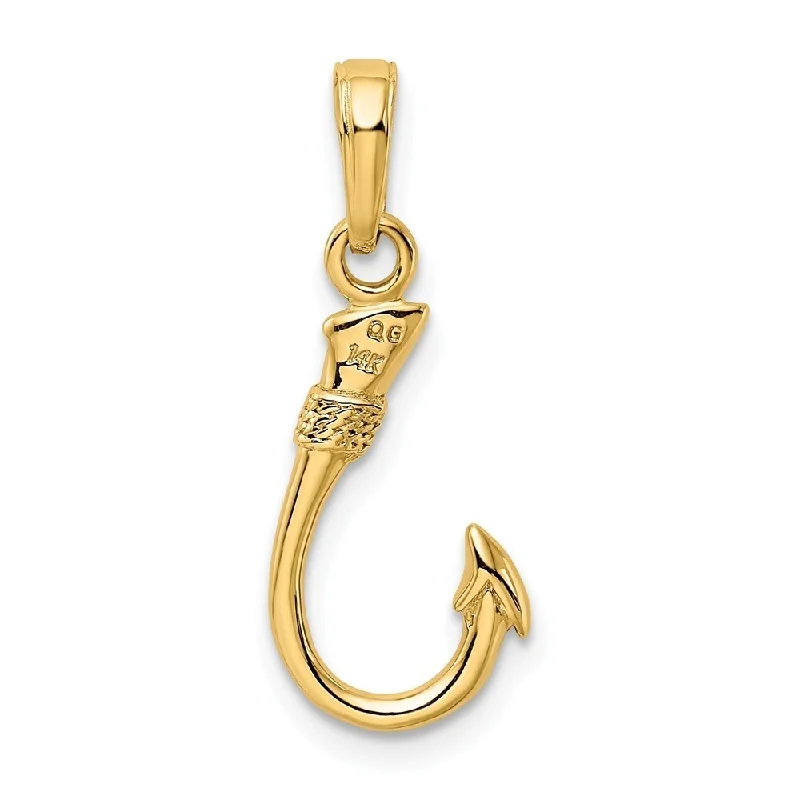 silver engraved pendant necklace for women-Diamond2Deal 14K Yellow Gold Fish Hook Pendant (L- 21 mm, W- 8 mm)