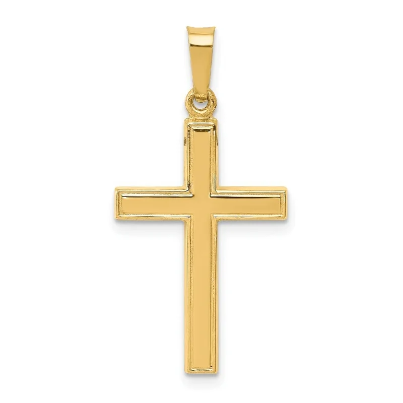 minimalist heart pendant necklace for everyday wear-Diamond2Deal 14K Yellow Gold Hollow Cross Pendant (L- 28 mm, W- 9 mm)