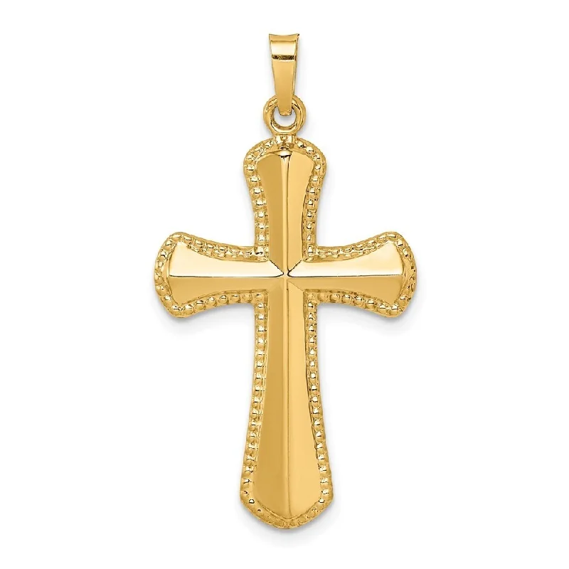 gemstone pendant necklace for spiritual healing-Diamond2Deal 14K Yellow Gold Hollow Polished Beaded Edge Cross Pendant (L- 1.38 Inch)