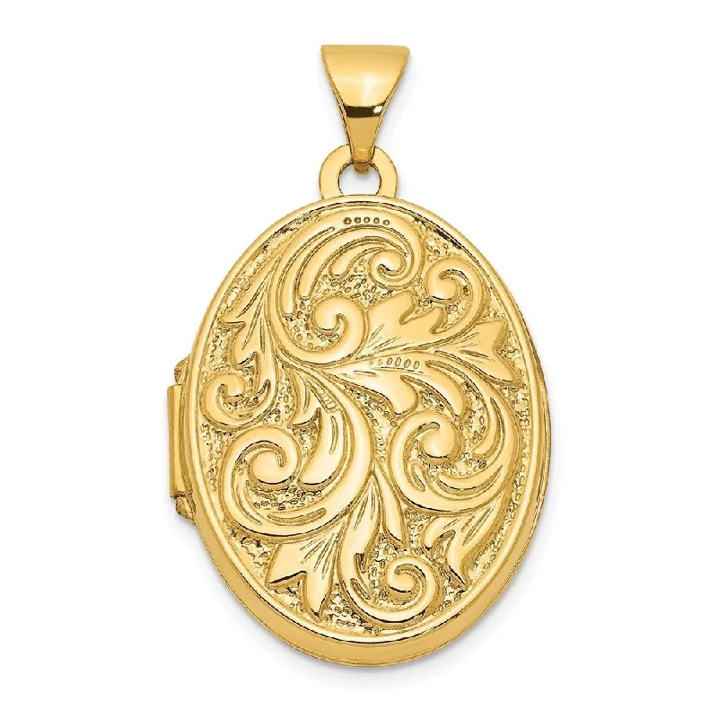 custom gold necklace with engraved name-Diamond2Deal 14K Yellow Gold Love You Always Swirl Reversible Locket (W- 17 mm, L- 28.25 mm)