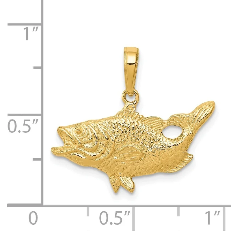 gold pendant necklace with diamond accents-Diamond2Deal 14K Yellow Gold Open Mouthed Bass Fish Pendant (L- 20 mm, W- 22 mm)