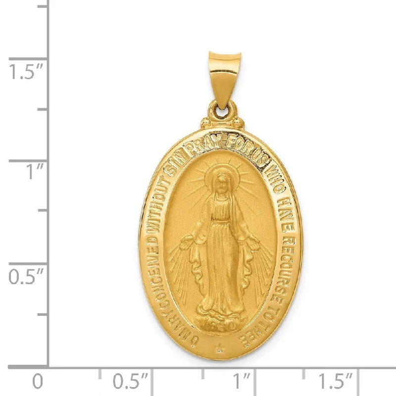 pearl and crystal pendant necklace for evening wear-Diamond2Deal 14K Yellow Gold Polished and Satin Miraculous Medal Pendant (L- 38.5 mm, W- 20.6 mm)