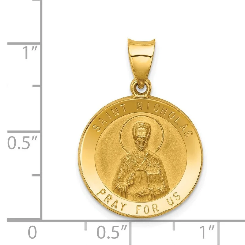 vintage gold pendant necklace for romantic gifts-Diamond2Deal 14K Yellow Gold Polished and Satin St. Nicholas Medal Pendant (L- 21 mm, W- 19 mm)