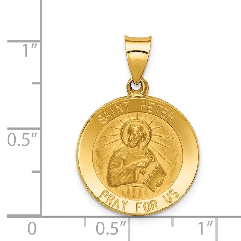 custom silver necklace with photo charm-Diamond2Deal 14K Yellow Gold Polished and Satin St. Peter Medal Pendant (L- 22 mm, W- 20 mm)