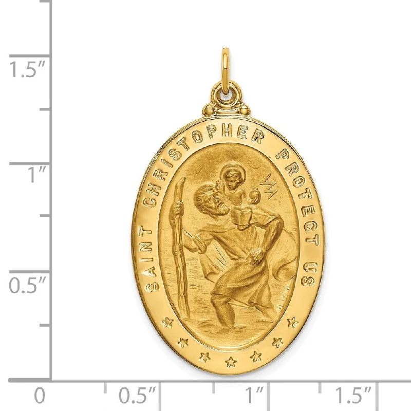 vintage-inspired necklace for wedding gifts-Diamond2Deal 14K Yellow Gold Satin Large Oval St. Christopher Medal (L- 39 mm, W- 23 mm)