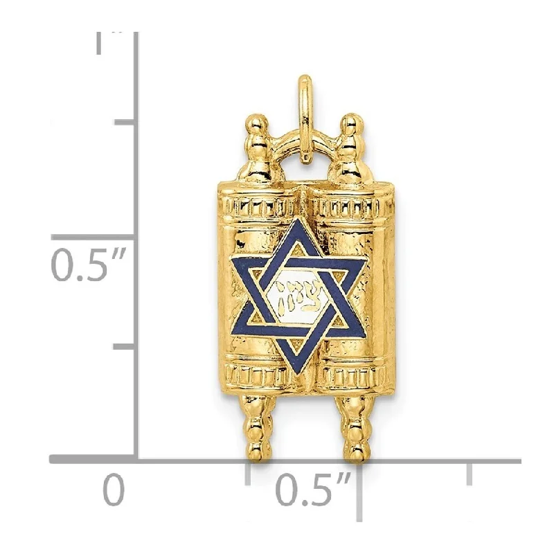 silver gemstone pendant necklace for boho chic style-Diamond2Deal 14K Yellow Gold Solid Torah and Enameled Star of David Pendant (L-22mm, W-10.47mm)