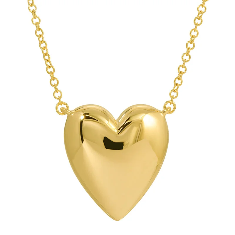 vintage gold charm necklace for boho look-ELLE PUFFY HEART NECKLACE