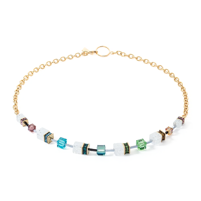 personalized diamond heart necklace for her-GeoCUBE® Iconic Precious Chain necklace gold-multicolour