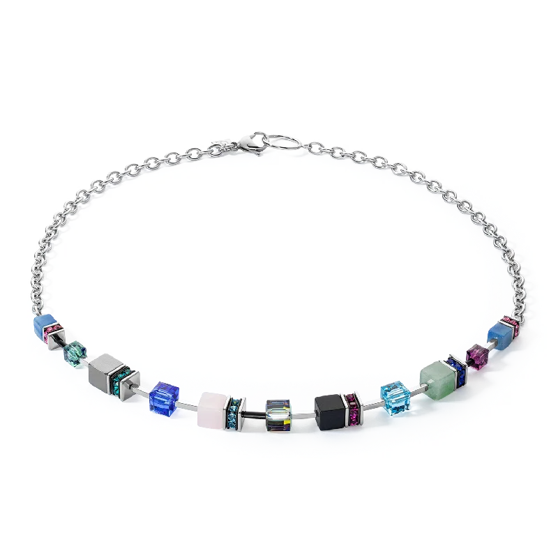 unique silver chain necklace for women-GeoCUBE® Iconic Precious Chain necklace silver-multicolour