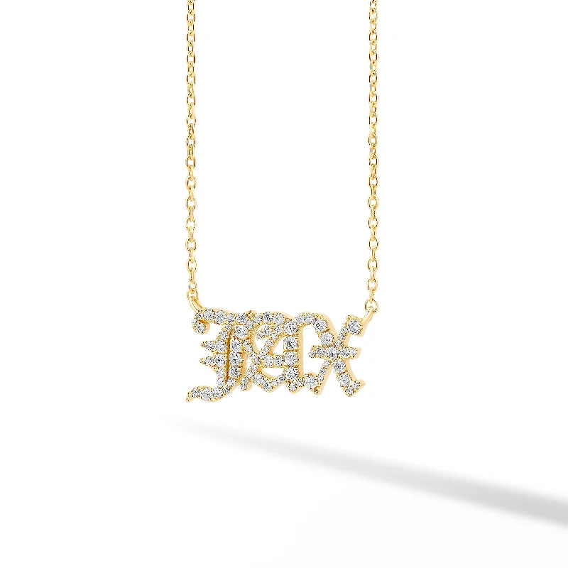 custom gold necklace with engraved name-Gothic Pave Custom Name Necklace