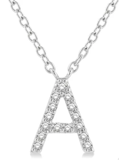 silver engraved pendant necklace for women-Initial Diamond Pendant