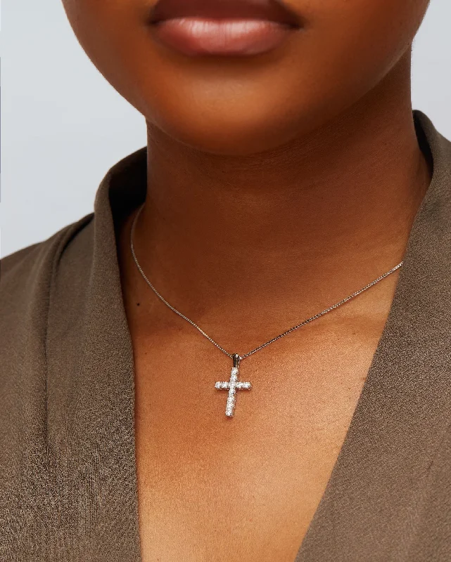 gemstone pendant necklace with silver chain-Island Moissanite Mini Cross Pendant in 925 sterling silver