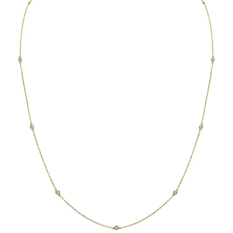 personalized bar necklace for anniversary gifts-Marquee 0.25 Carat TW Bezel Set Lab Grown Diamond Station Necklace in 14K Yellow Gold