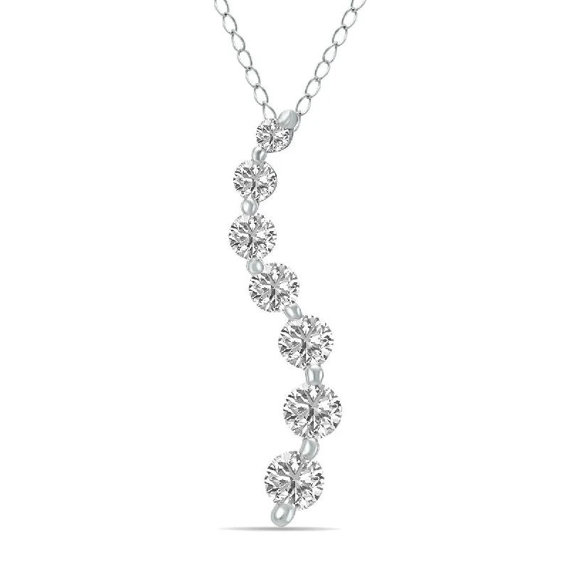 custom silver pendant necklace for women-Marquee 1/2 CTW Lab Grown Diamond Journey Pendant in 10K White Gold