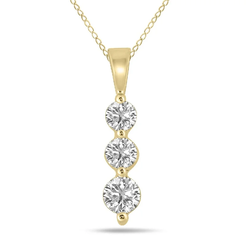 gemstone pendant necklace with silver chain-Marquee 1/2 CTW Lab Grown Diamond Three Stone Snow Pendant in 10K Yellow Gold