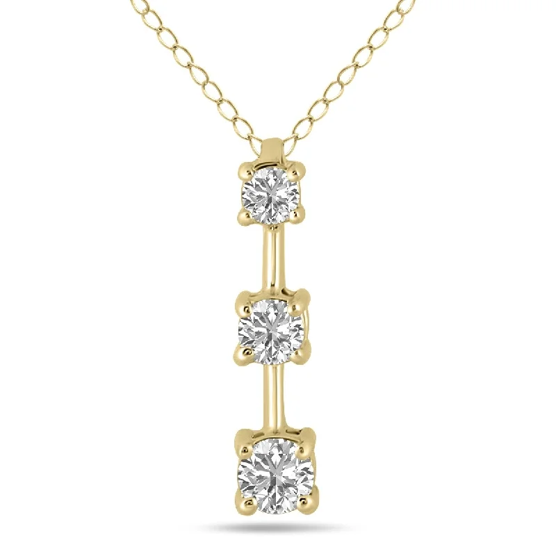 personalized silver charm necklace for moms-Marquee 1/2 CTW Three Stone Lab Grown Diamond Bar Pendant in 10K Yellow Gold