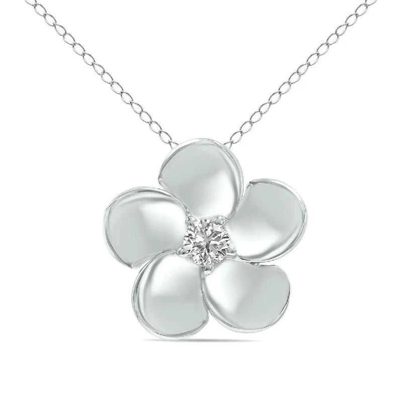 customized gold charm necklace for women-Marquee 1/3 CTW Lab Grown Diamond Flower Pendant in 10K White Gold (F-G Color, VS1- VS2 Clarity)